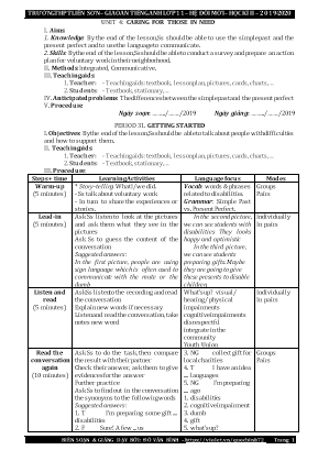 Giáo án Tiếng Anh Lớp 11 - Unit 4 Caring for those in need - Năm học 2019-2020 - Đỗ Văn Bình